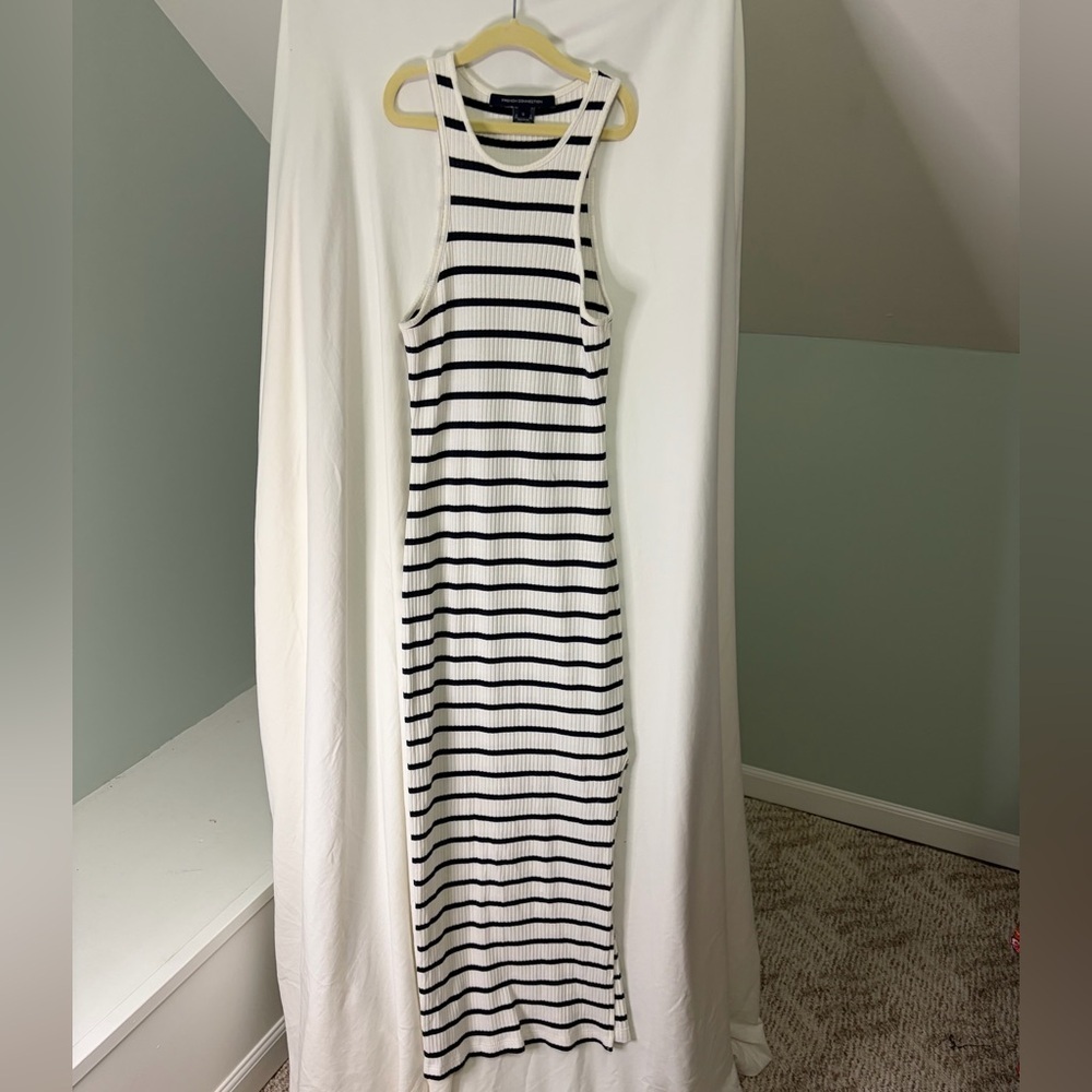 French Connection Black and White Striped Maxi Dress